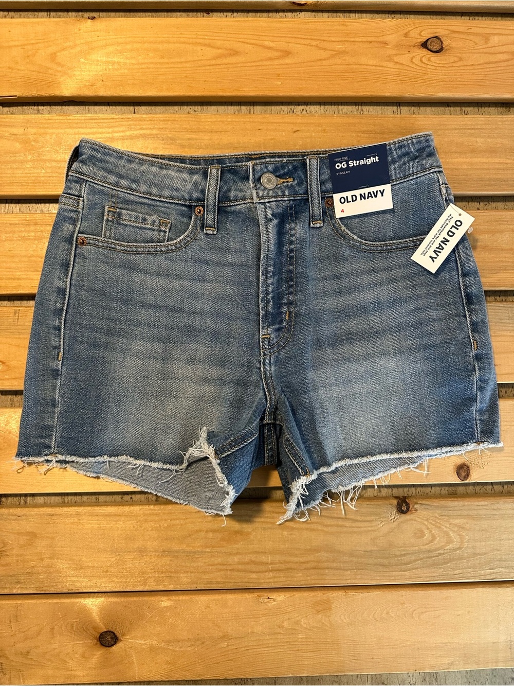 Old Navy Shorts Womens 4 OG Straight High Rise Blue Stretch Denim Jean Fray NEW
